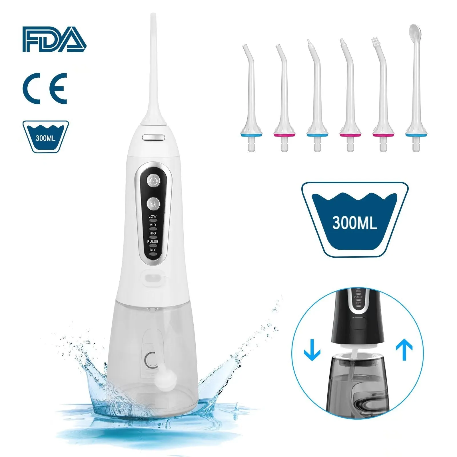 Oral Irrigator 5 Modes Portable Rechargeable Dental Water Jet 6 Nozzles Waterproof 300ML Tank Water Flosser For Teeth Whitening 0ral irrigator