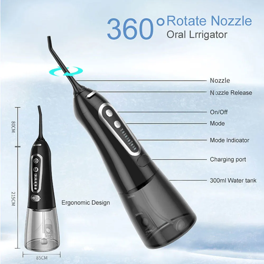 Oral Irrigator 5 Modes Portable Rechargeable Dental Water Jet 6 Nozzles Waterproof 300ML Tank Water Flosser For Teeth Whitening 0ral irrigator