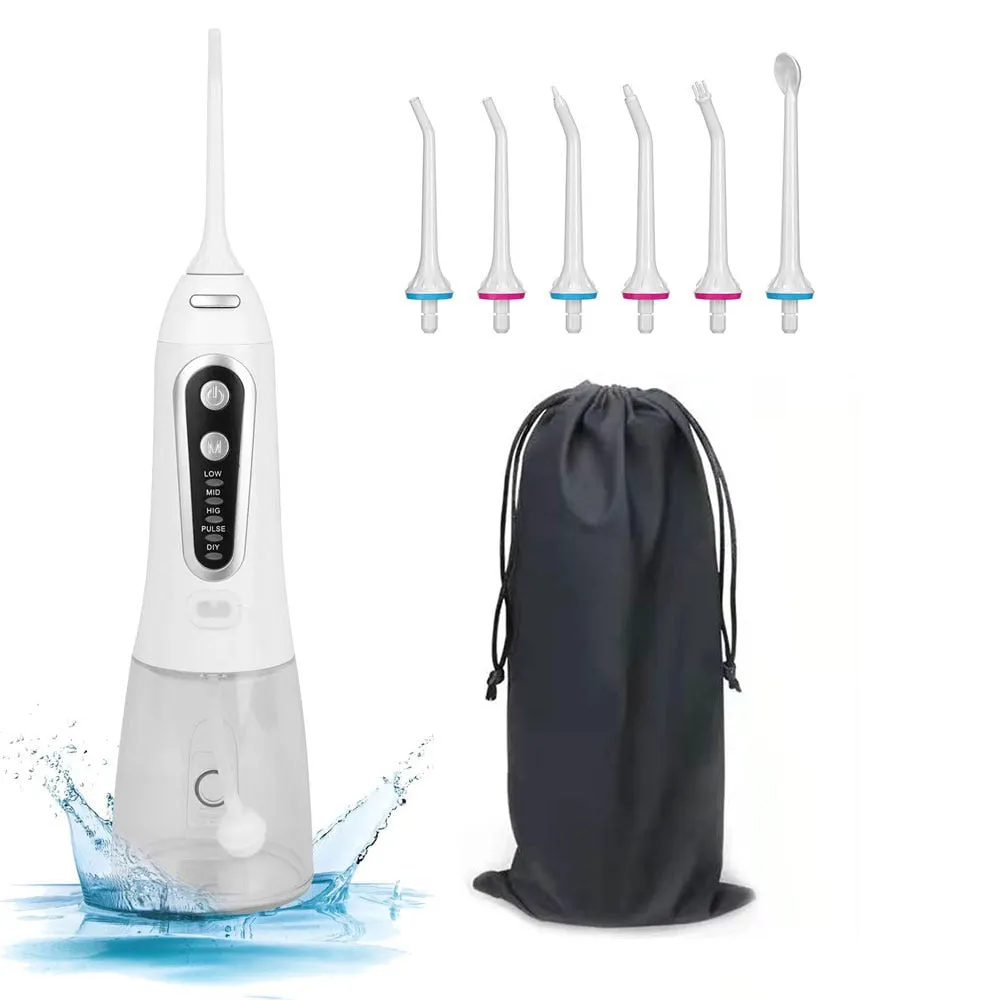 Oral Irrigator 5 Modes Portable Rechargeable Dental Water Jet 6 Nozzles Waterproof 300ML Tank Water Flosser For Teeth Whitening 0ral irrigator