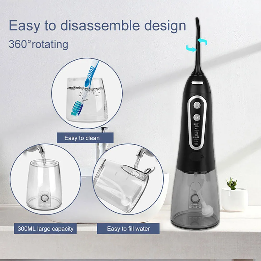 Oral Irrigator 5 Modes Portable Rechargeable Dental Water Jet 6 Nozzles Waterproof 300ML Tank Water Flosser For Teeth Whitening 0ral irrigator