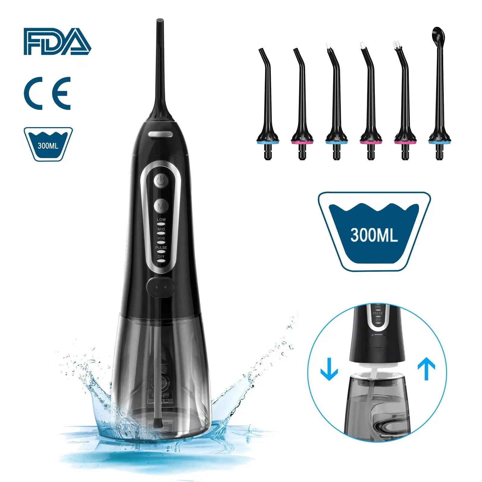 Oral Irrigator USB Rechargeable Water Floss Portable Dental Water Flosser Jet 300ml Irrigator Dental Teeth Cleaner 6 Jet 0ral irrigator