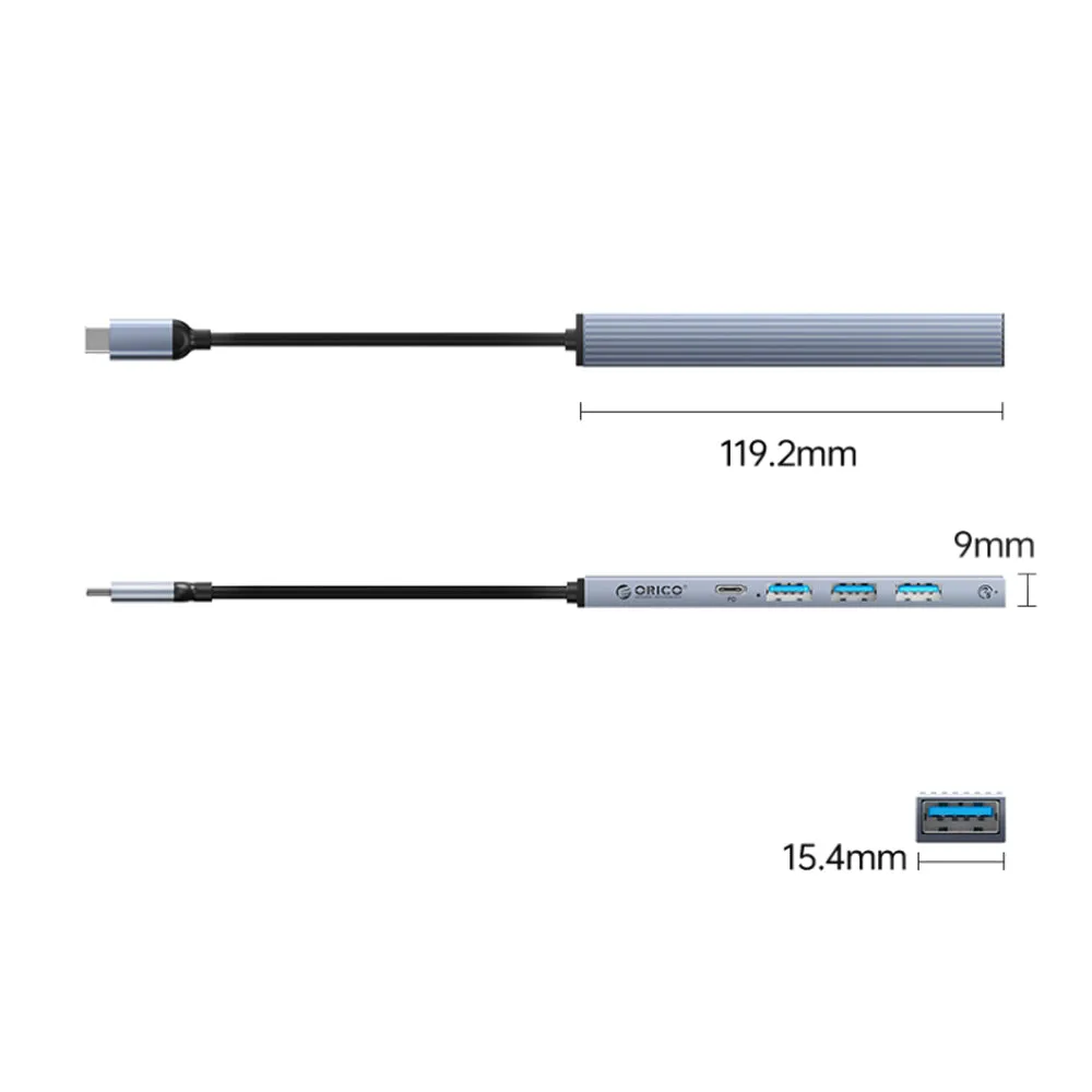 ORICO 5-Port USB C Hub to PD 60W USB A 2.0 USB A 3.0 with Indicator Lights, Aluminum Alloy, and 5Gbps Transmission Rate for Windows Mac OS Linux PC Computer Desktop Laptop | BHC2-5P