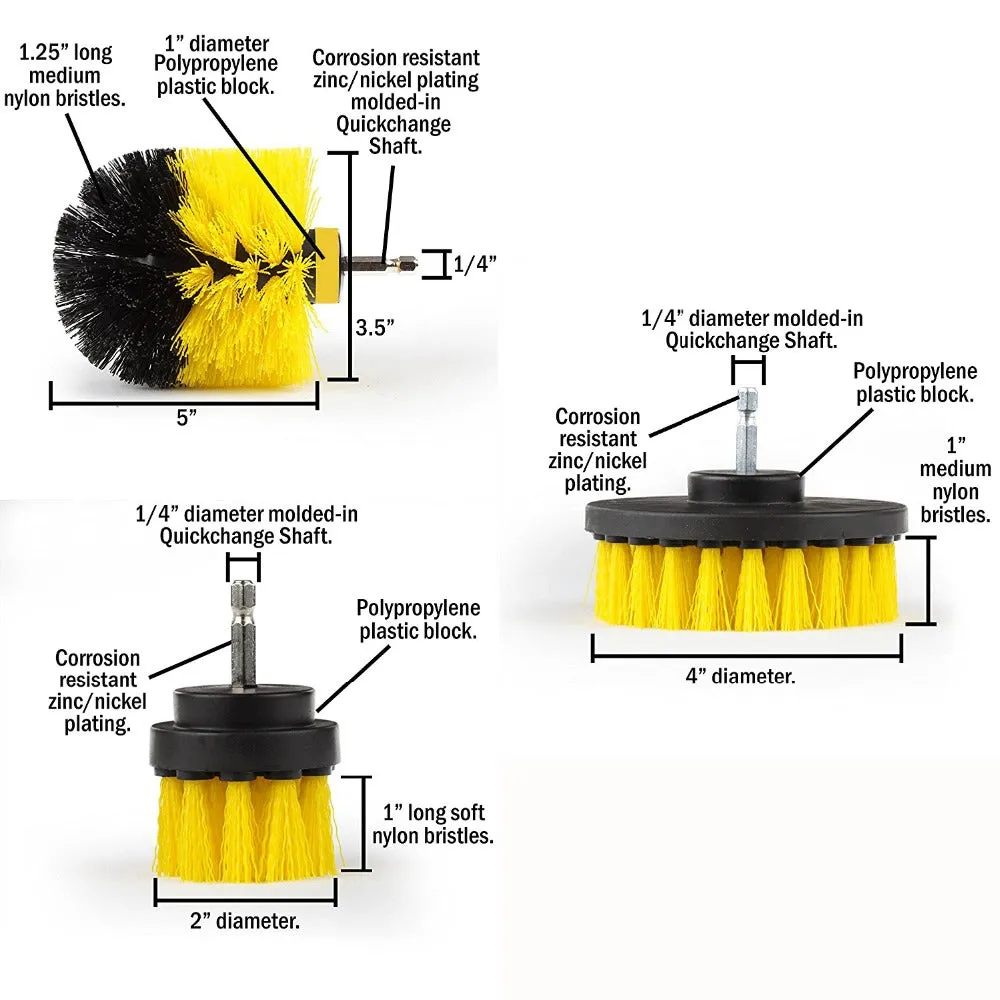 Power Drill Scrubber Cleaning Brush -3pc / for Bathroom Surfaces Tub Shower Tile Grout Etc