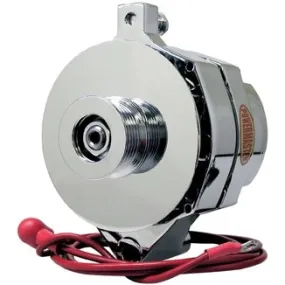 Powermaster Ford Style Race Smooth Alternator - 150 amps - 12V - 1-Wire - 6-Rib Serpentine Pulley - Aluminum Case - Chrome - Ford