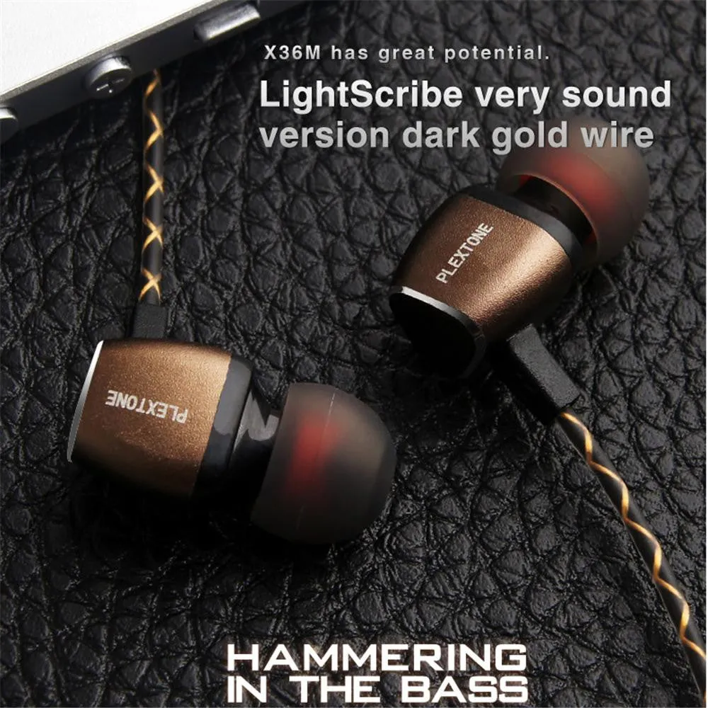 QKZ X36M Enthusiast Bass Ear Headphones Copper Forging 7MM Shocking Antinoise Earphone With Microphone Sound Quality Gold plated