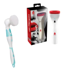 Radiant Beauty Bundle: Advanced Facial & Body Cleansing Brush With Extended Handle   Automatic Fuller Lip Plumper Device