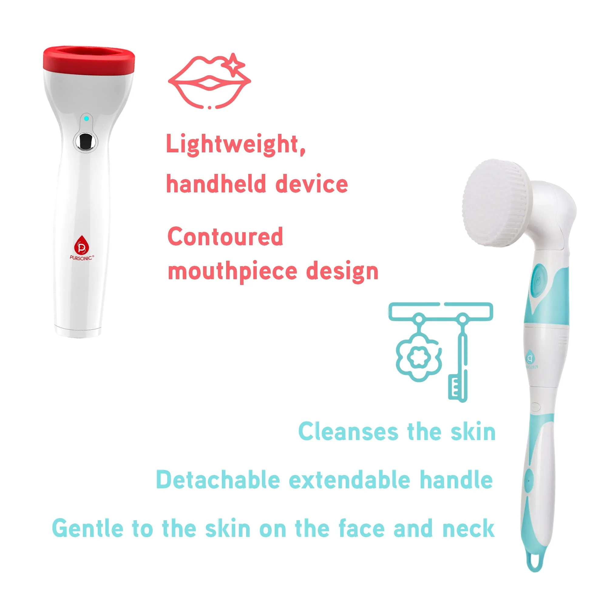 Radiant Beauty Bundle: Advanced Facial & Body Cleansing Brush With Extended Handle   Automatic Fuller Lip Plumper Device