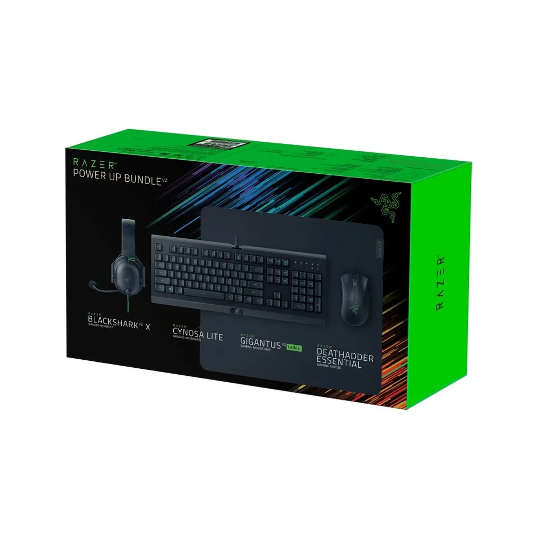 Razer Power Up Bundle V2, Cynosa Lite, Gigantus V2 Large, DeathAdder Essential, BlackShark V2 X, (Keyboard, Mouse, Headphone, Mouse Mat Bundle)