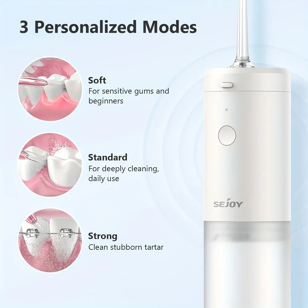 Sejoy Water dental flosser, Strong cleaning, fast charging, Rechargeable Cordless, 140ml, 3modes, essential for family travel