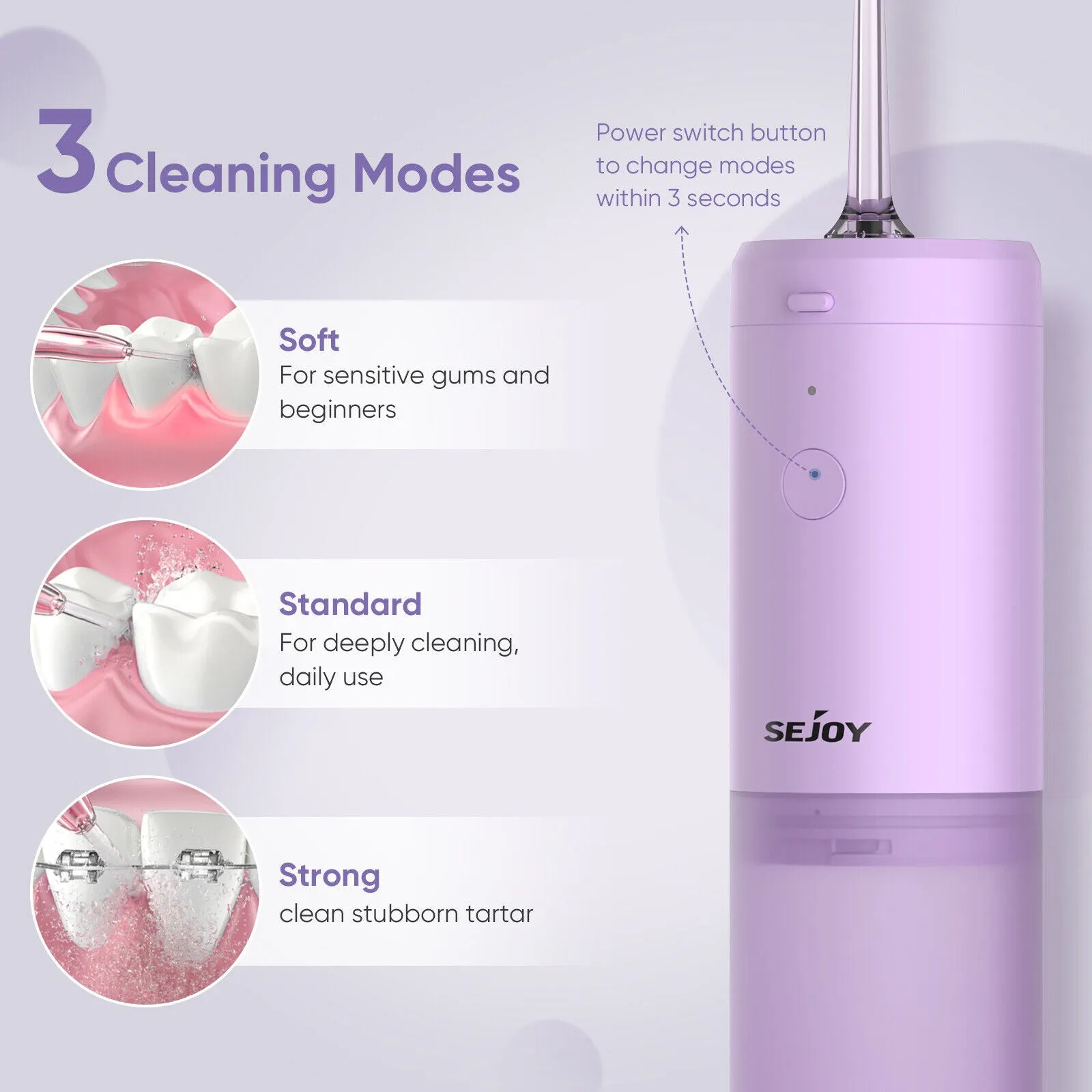 SEJOY Water Flosser Dental Oral Irrigator Portable Rechargeable Teeth Cleaner