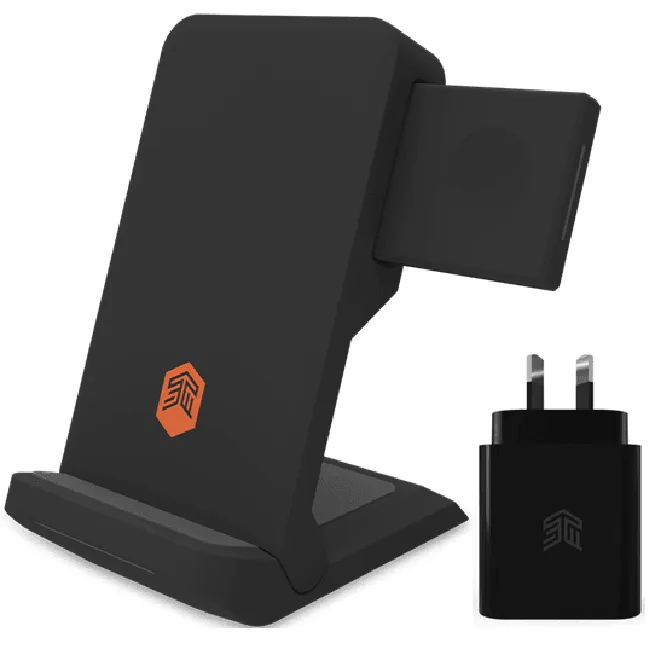 STM ChargeTree Go 3-in-1 Wireless Charging Stand iphone, AirPods, & Apple Watch with AU 20W Wall Plug Black