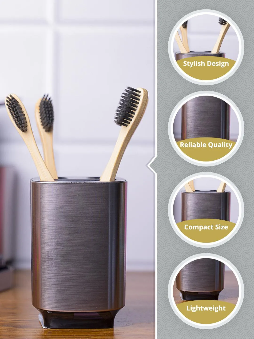 Stylish Tooth Brush Holder - Silver & Black