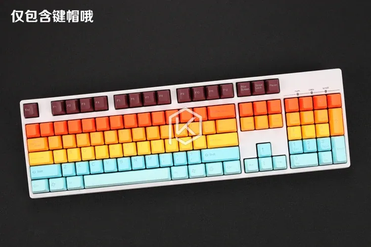 taihao pbt double shot keycaps for diy gaming mechanical keyboard color of miami diablo black orange cyan rainbow light grey