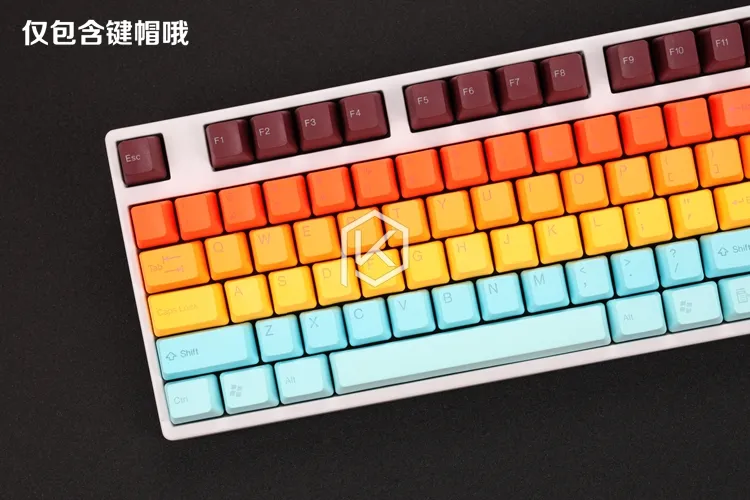 taihao pbt double shot keycaps for diy gaming mechanical keyboard color of miami diablo black orange cyan rainbow light grey