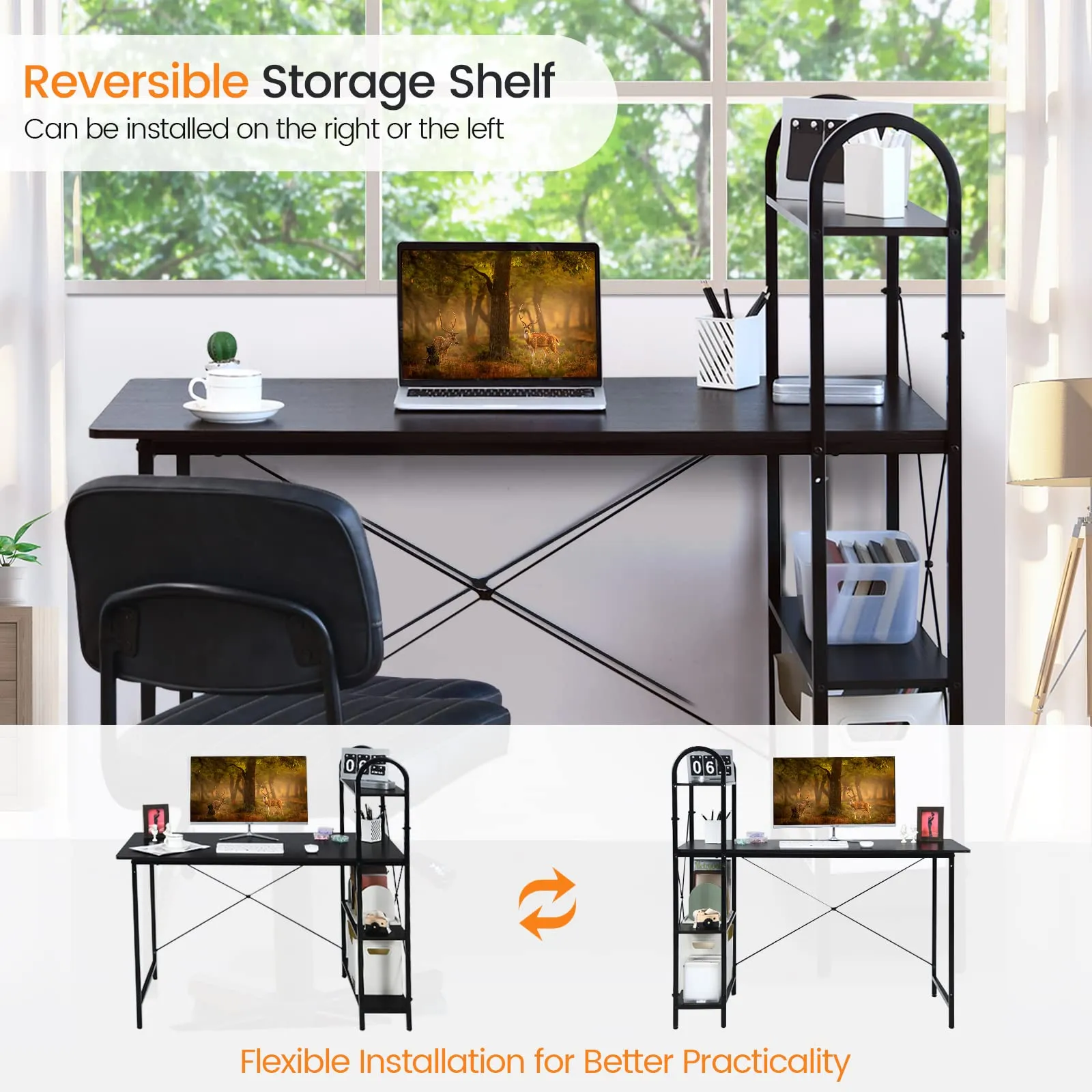 Tangkula 48 Inch Computer Desk with 4-Tier Storage Shelves