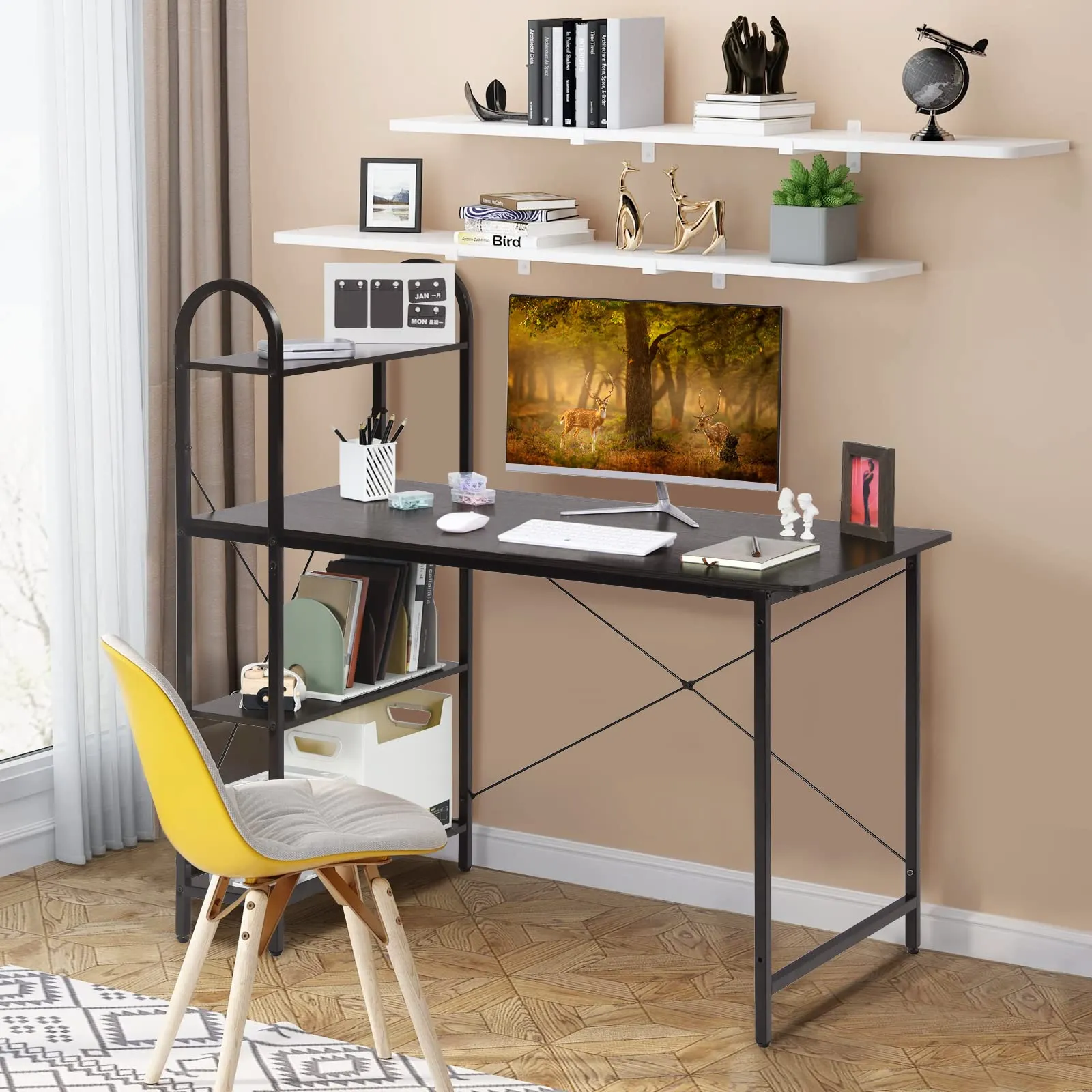 Tangkula 48 Inch Computer Desk with 4-Tier Storage Shelves