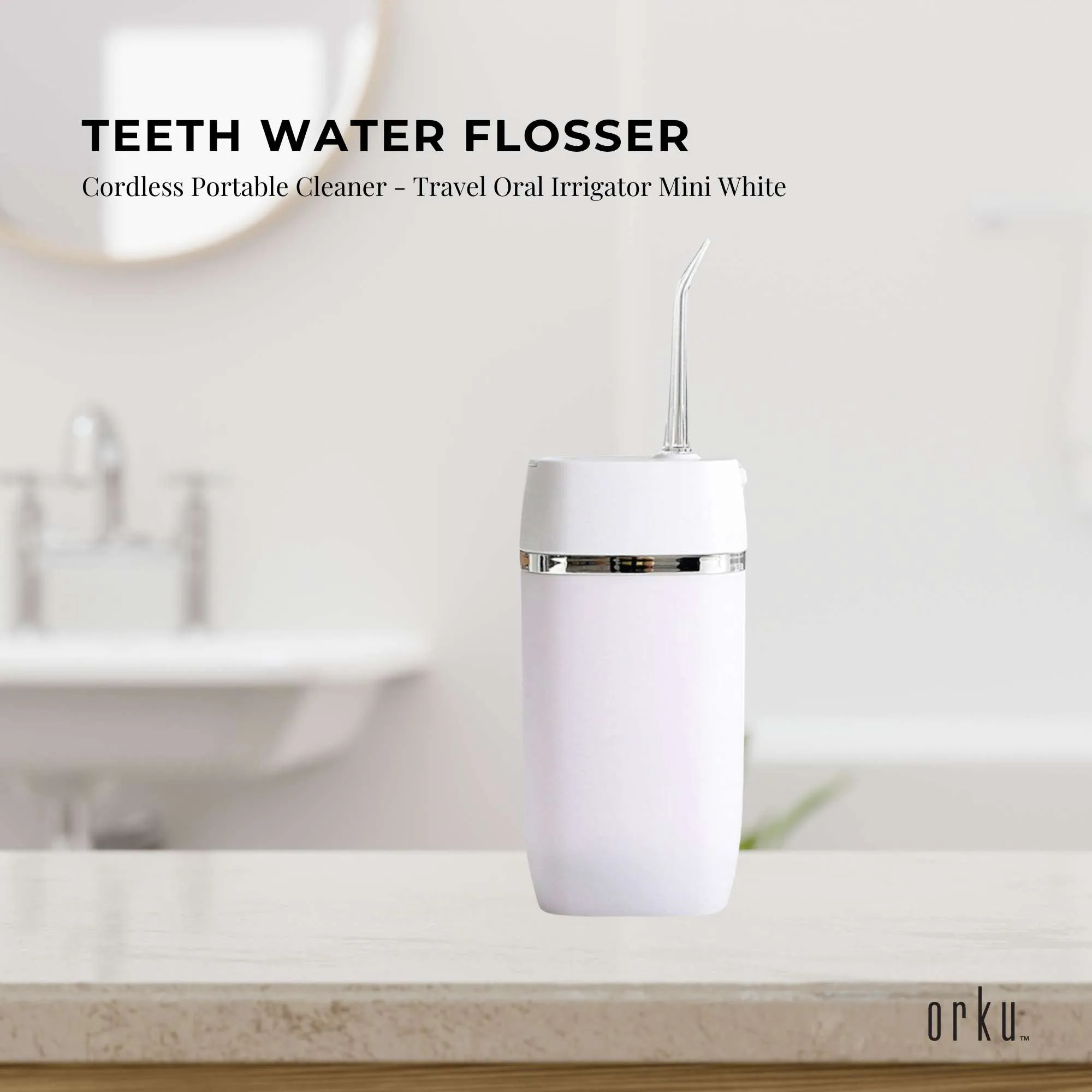 Teeth Water Flosser Rechargeable Cordless Cleaner - Travel Oral Irrigator White