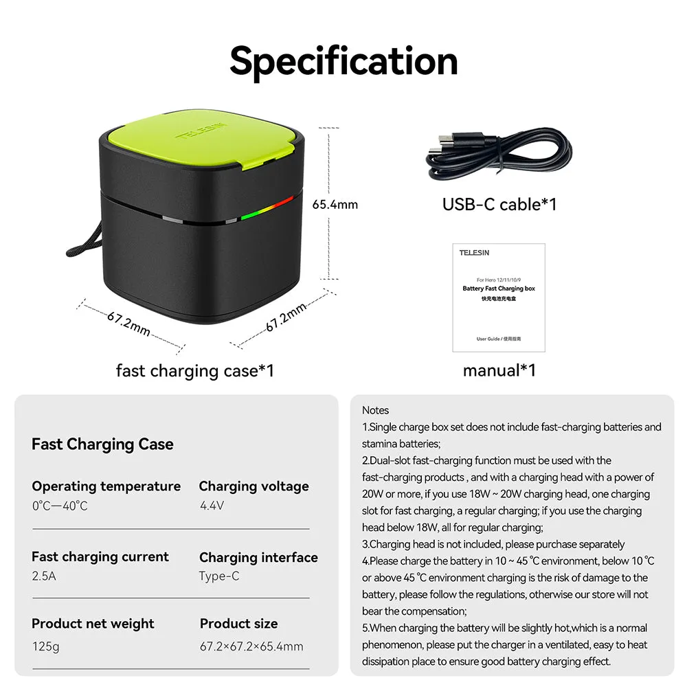 TELESIN Fast Charging Case and Battery Set for GoPro 9/10/11/12