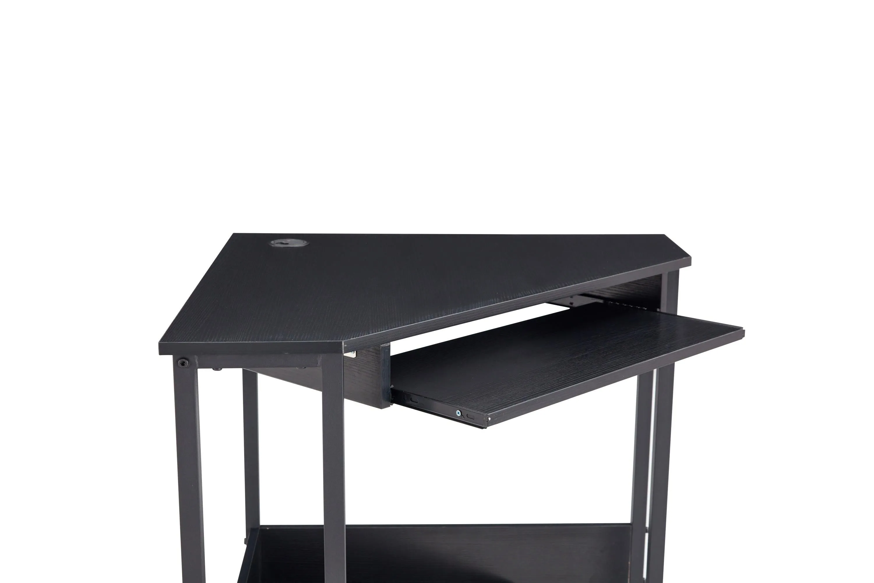 Triangle Computer Desk,Corner Desk With Smooth Keyboard Tray&Storage Shelves ,Compact Home Office,Small Desk With Sturdy Steel Frame As Workstation For Small Space,BLACK,28.34''L 24''W 30.11''H