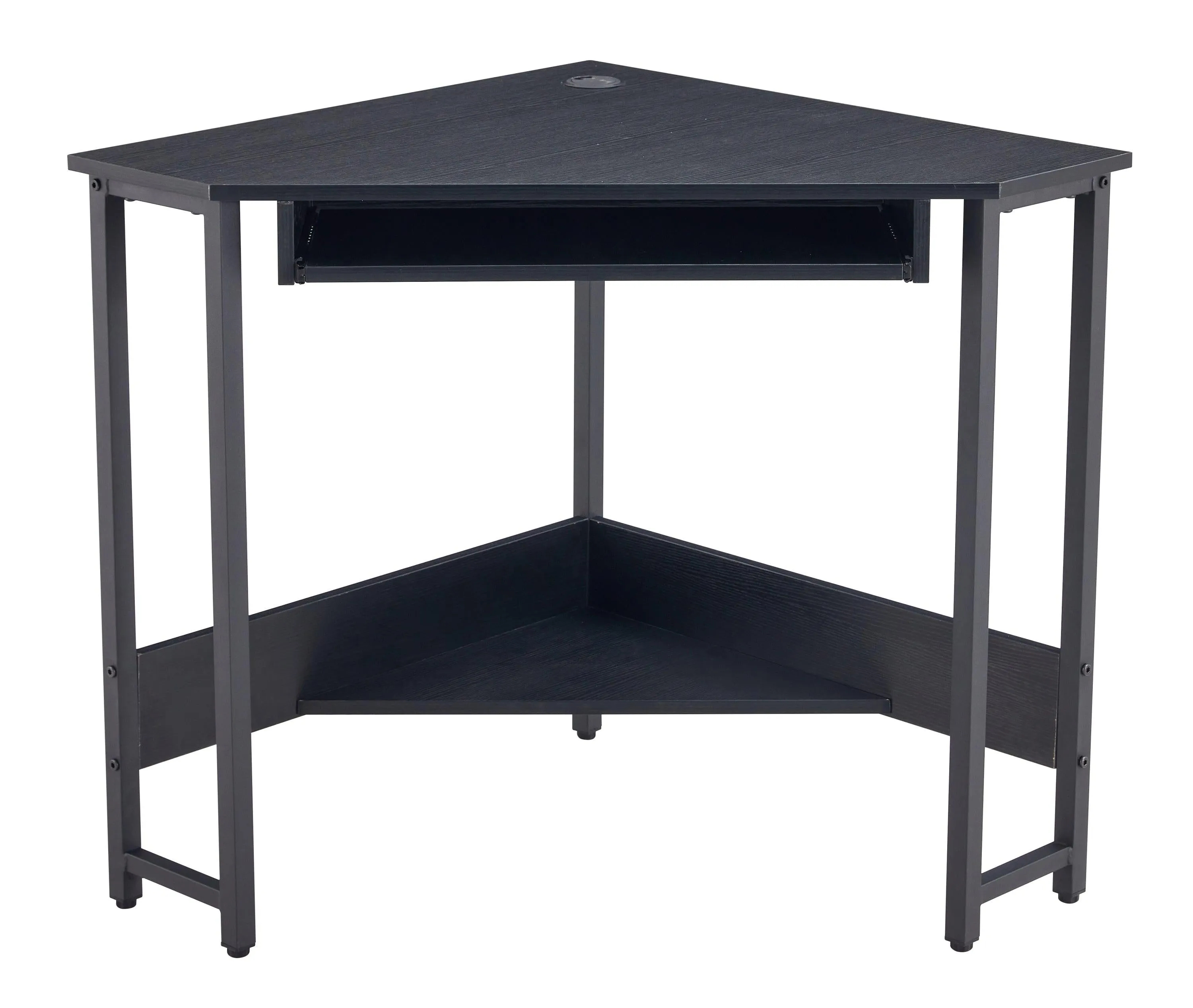 Triangle Computer Desk,Corner Desk With Smooth Keyboard Tray&Storage Shelves ,Compact Home Office,Small Desk With Sturdy Steel Frame As Workstation For Small Space,BLACK,28.34''L 24''W 30.11''H