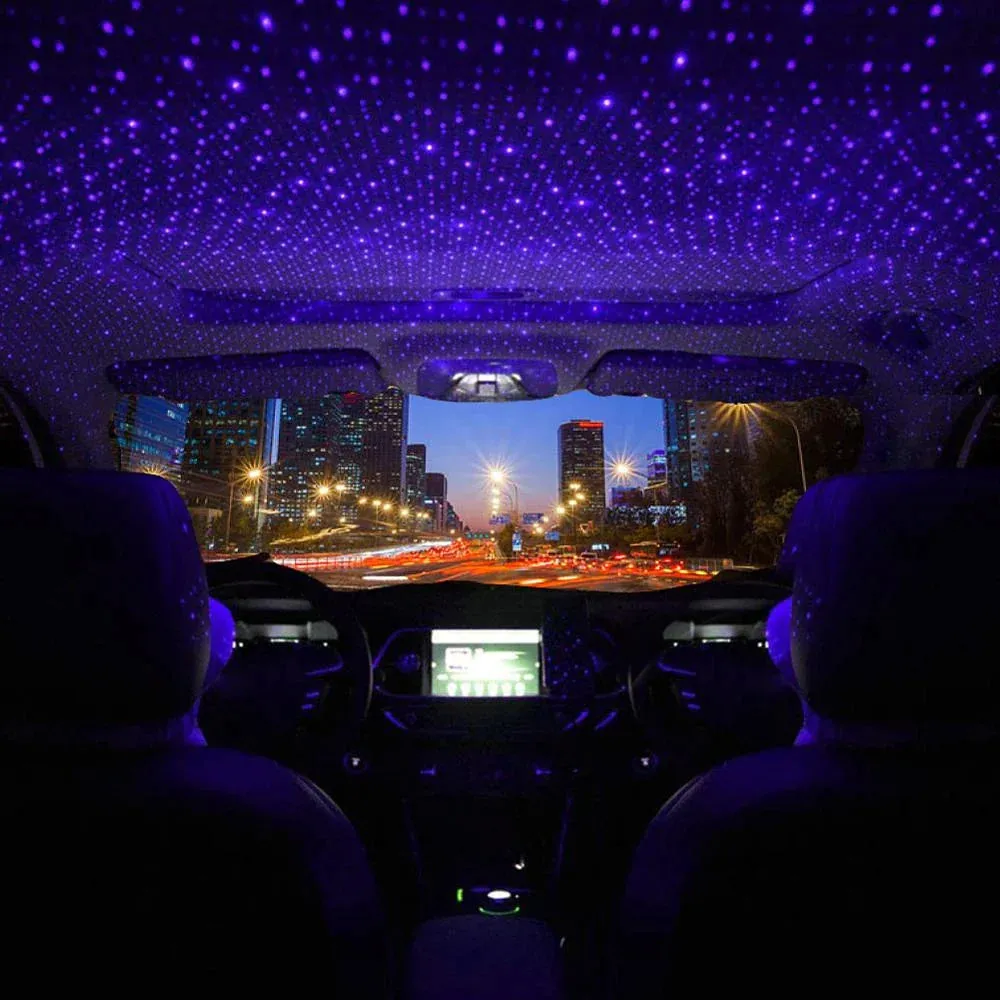 USB Car Roof Atmosphere Star Sky Lamp Home Decoration LED Projector Purple Night Light Adjustable Multiple Lighting Effects