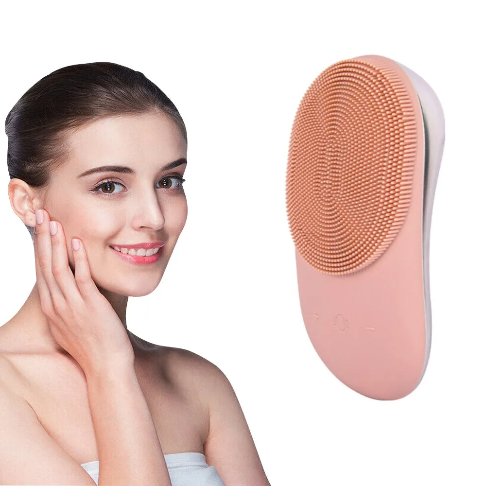 USB Rechargeable Electric Silicone Facial Brush Heated Massager