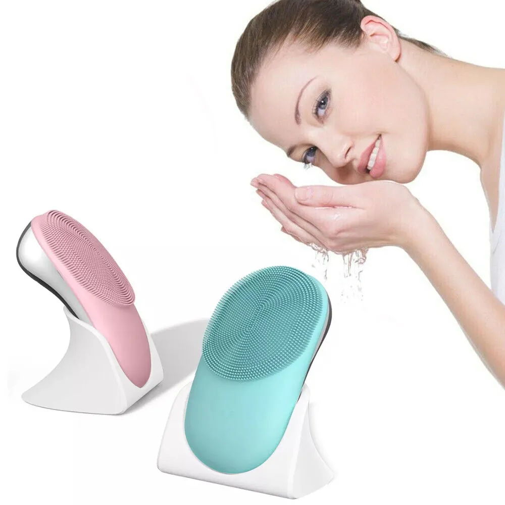 USB Rechargeable Electric Silicone Facial Brush Heated Massager