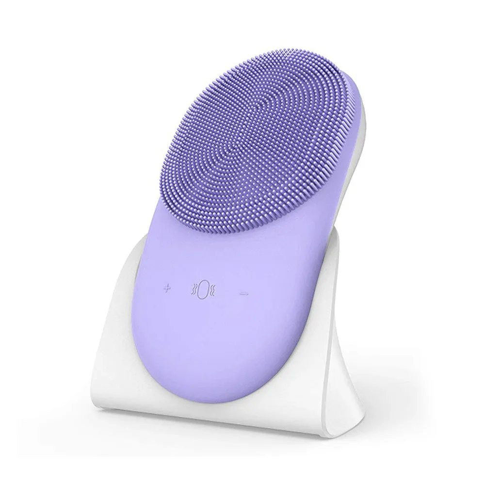 USB Rechargeable Electric Silicone Facial Brush Heated Massager