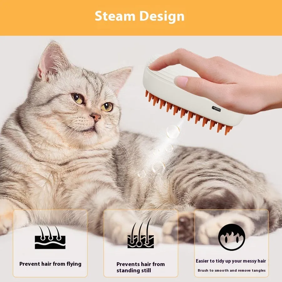 USB Rechargeable Pet Steam Brush – Grooming Spray Massage Comb