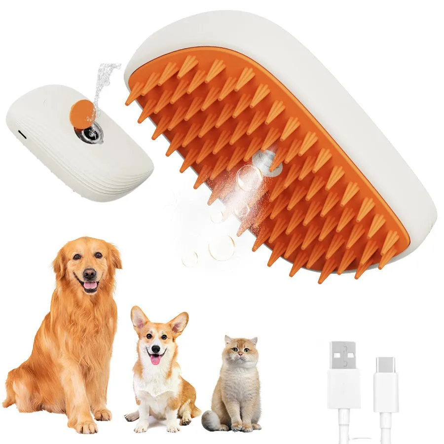 USB Rechargeable Pet Steam Brush – Grooming Spray Massage Comb