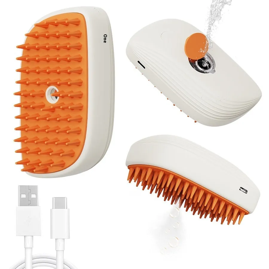 USB Rechargeable Pet Steam Brush – Grooming Spray Massage Comb