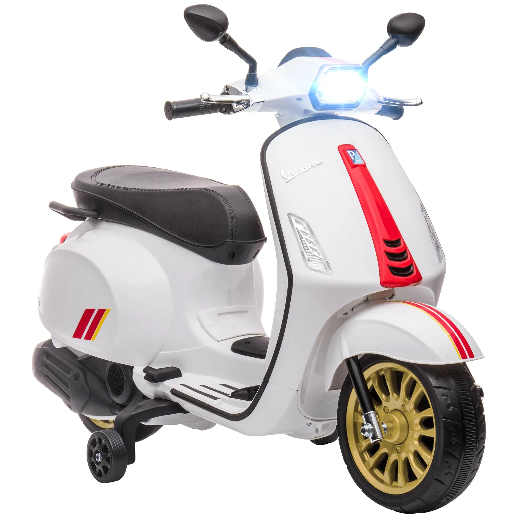 Vespa Licensed 12V Kids Electric Motorbike w/ 2 Training Wheels - White