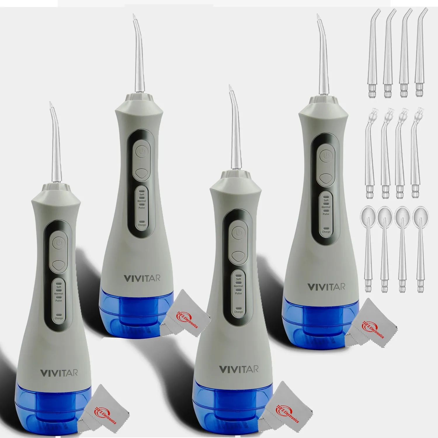 Vivitar Cordless & Rechargeable 360° Water Flosser 3 Modes and Memory Function with Heads Pack of 4