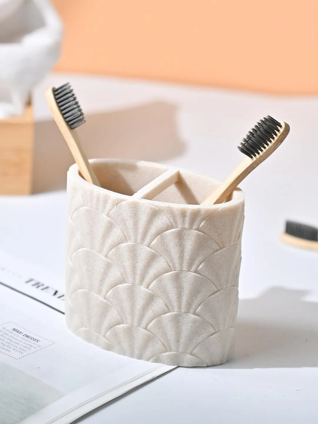 VON CASA Beige Toothbrush Holder - 400Ml