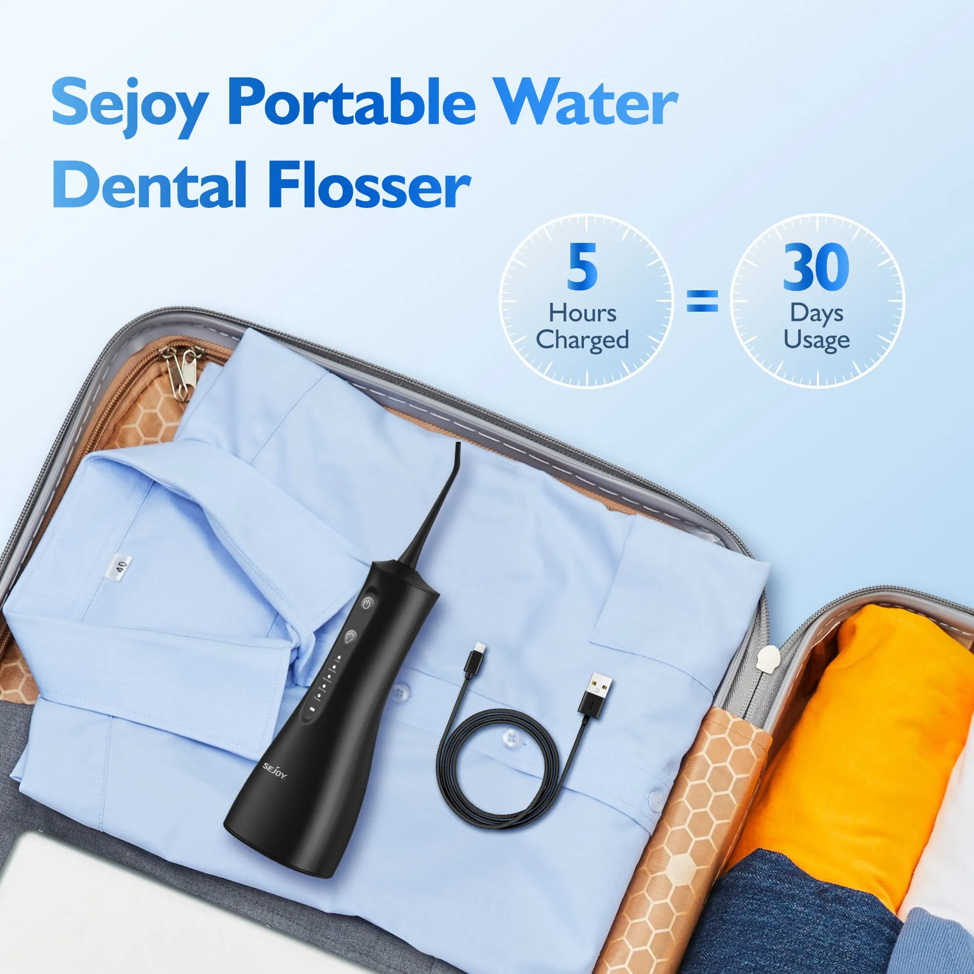 Water Dental Flosser For Teeth Cleaning, Cordless Portable Oral Irrigator Rechargeable, 5 Modes-5 Tips, Powerful Water Teeth Cleaner For Home Travel