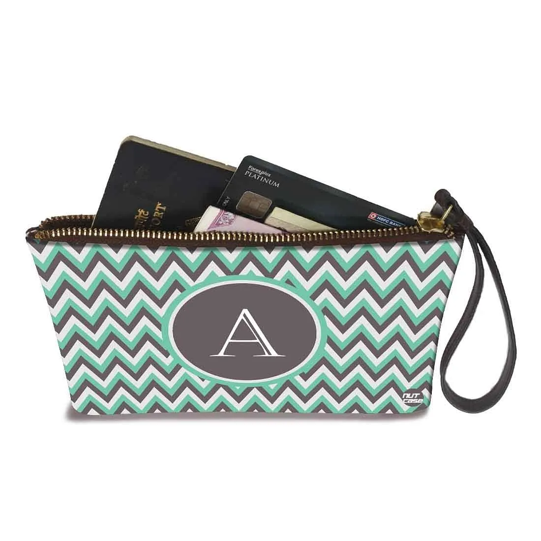 Womens Pouch Purse - Grey Zig Zag Lines